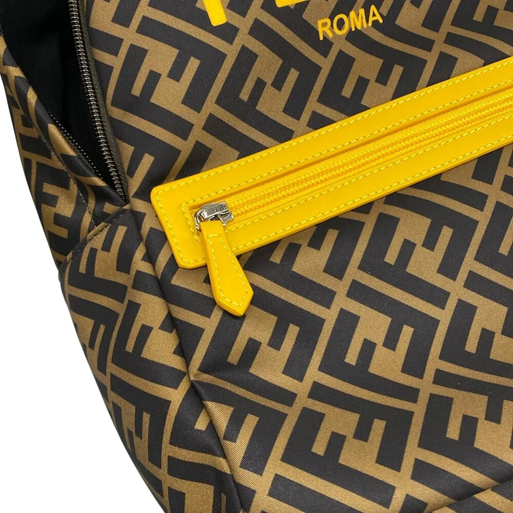 Fendi Zucca Backpack 8BZ040 Brown Black Yellow Nylon Leather